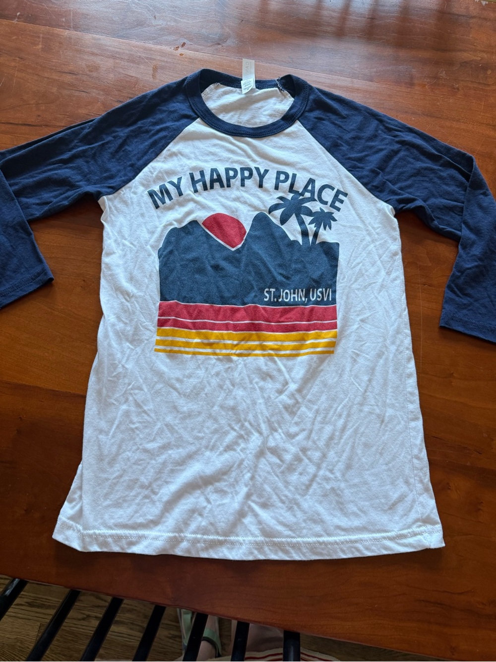 Bella Canvas White & Navy 'My Happy Place' Raglan Tee